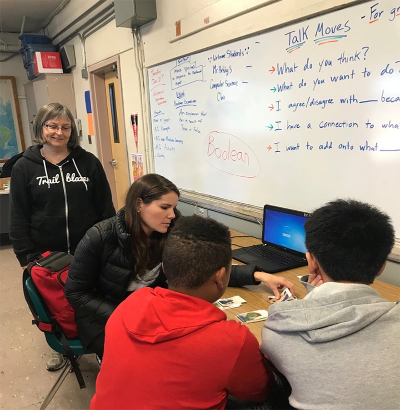 A Salesforce employee contributes to STEM education with a technology activity.