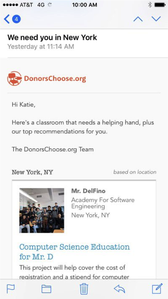 DonorsChoose.org email screenshot. 