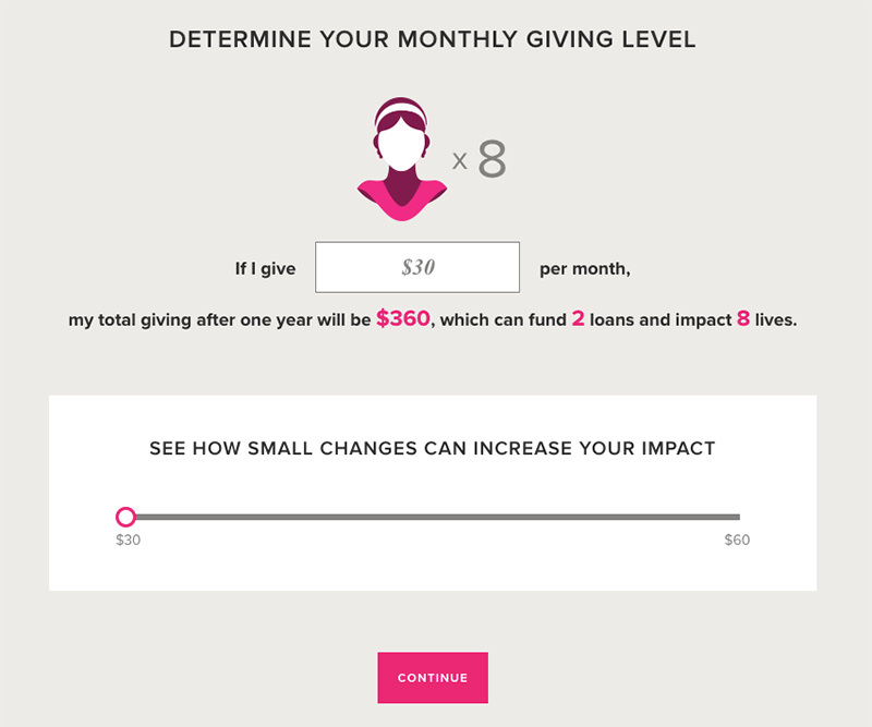 Interactive donation page for monthly giving