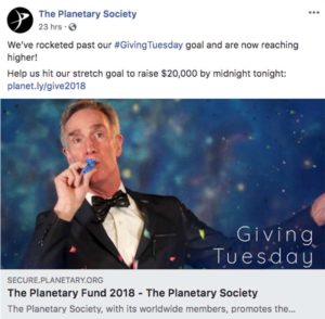 Bill Nye the Science Guy fundraising for Planetary Society on Giving Tuesday