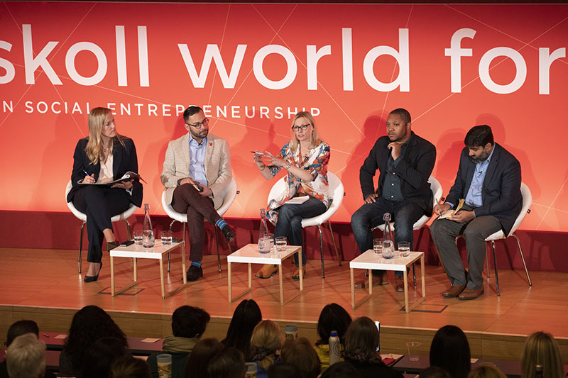 A panel discussion at Skoll World Forum 2019. Photo courtesy of the Skoll Foundation.