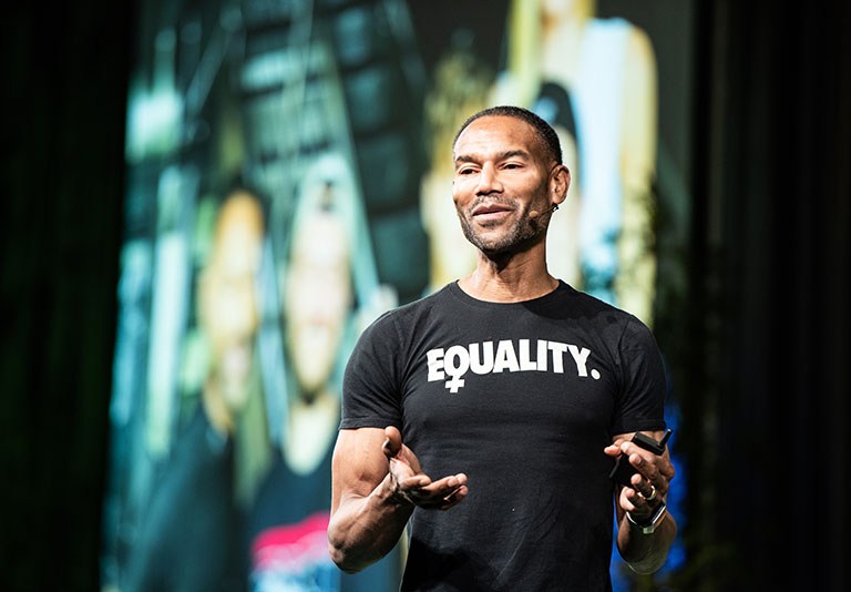 Salesforce Chief Equality Officer Tony Prophet speaks at Dreamforce.