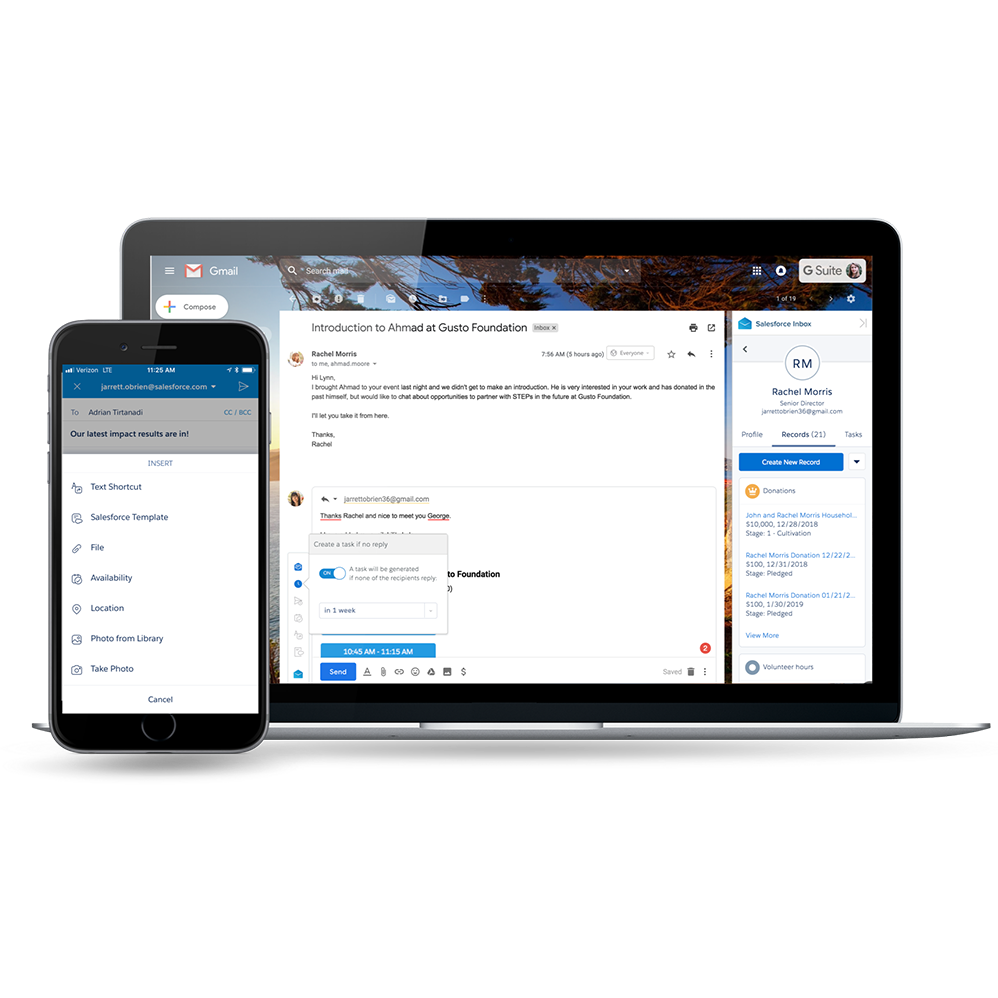 Salesforce.org Inbox with CRM (Constituent Relationship Management) integrated with Gmail