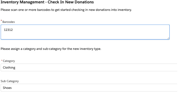 Example Inventory Management Screen