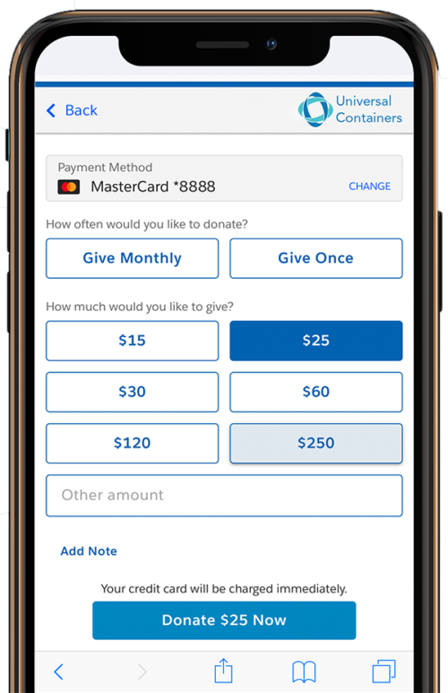 Donate on your mobile phone with Philanthropy Cloud for iOS
