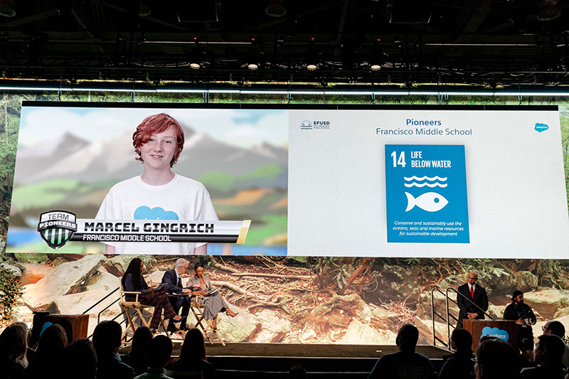 A middle school student discusses Sustainable Development Goal #14