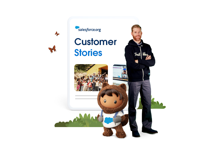 Customer Stories on a tablet with a Trailblazer and Astro standing in-front