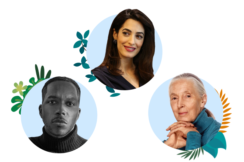Nonprofit Summit speakers Leslie Odom Jr., Amal Clooney, and Jane Goodall