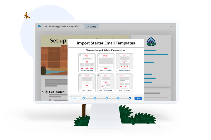 Salesforce.org email templates on a laptop