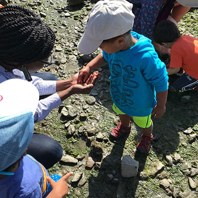 Children exploring rocks