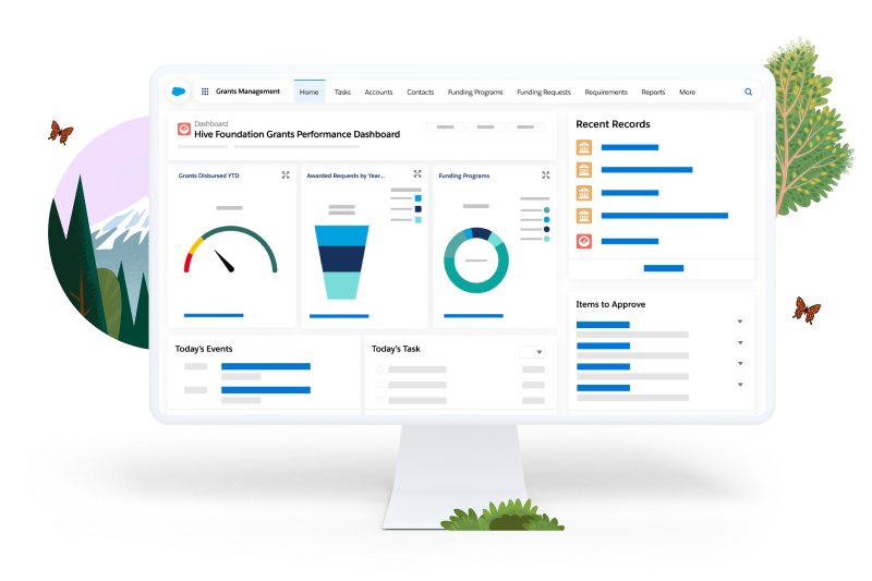 Grant Management software powering a dashboard on a desktop
