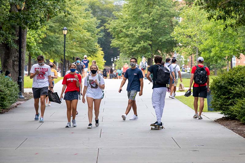 Students walking on a college campus