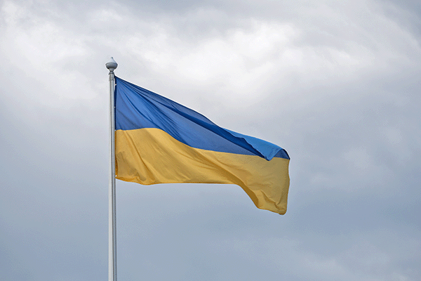Ukrainian flag blowing in the wind