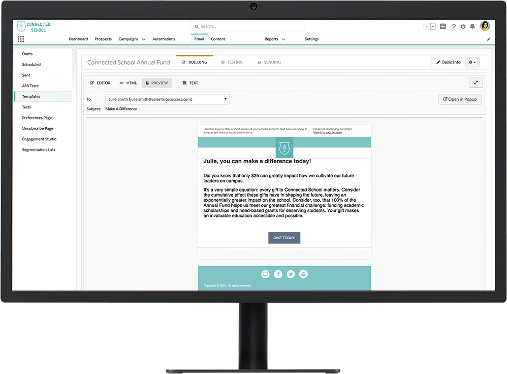 Product screenshot showcasing a feature of Marketing Cloud