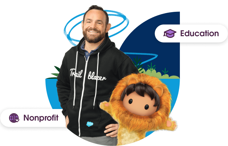 Salesforce.org nonprofit and education with picture of a man with Lionheart