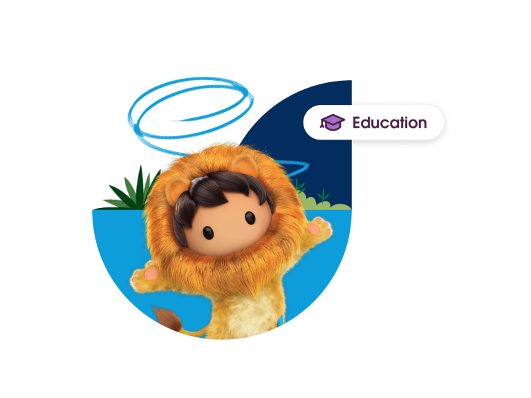 Salesforce.org lion heart with the education icon