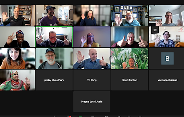 Screenshot of people waving during a virtual meeting